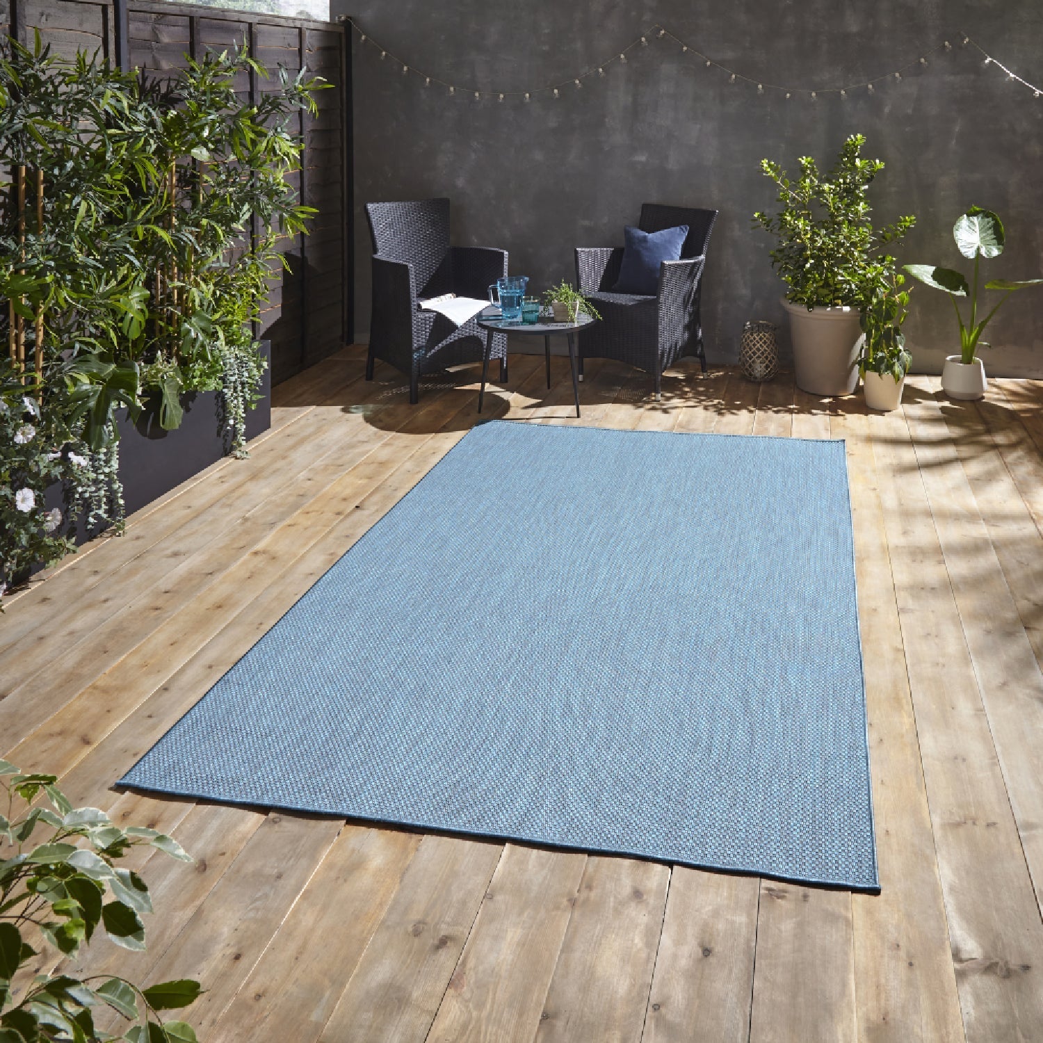 POP Outdoor Blue Flat Weave Plain Rug