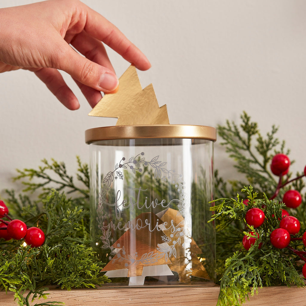 Festive Memory Jar with Gold Tree Notelets