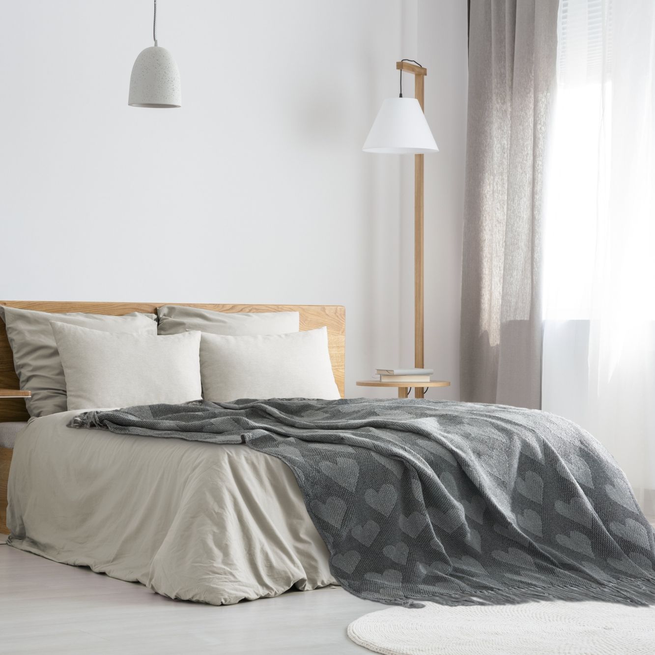 Grey Heart Recycled Cotton Throw