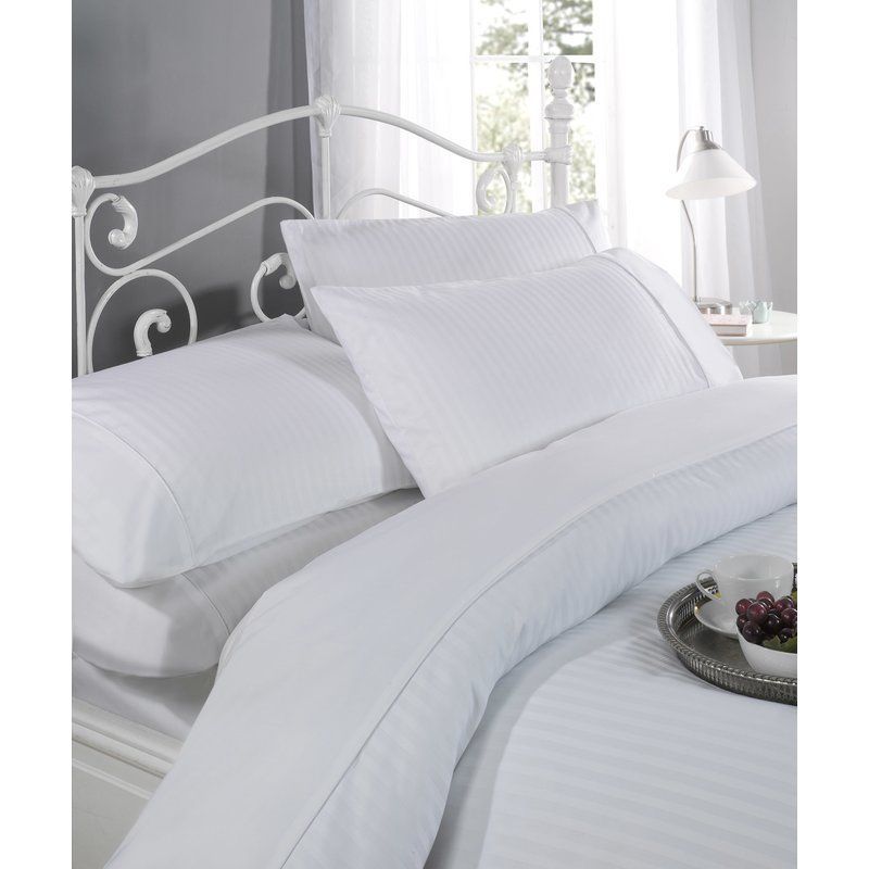 White Ritz 300 Thread Count 100% Cotton Satin Stripe Duvet Set