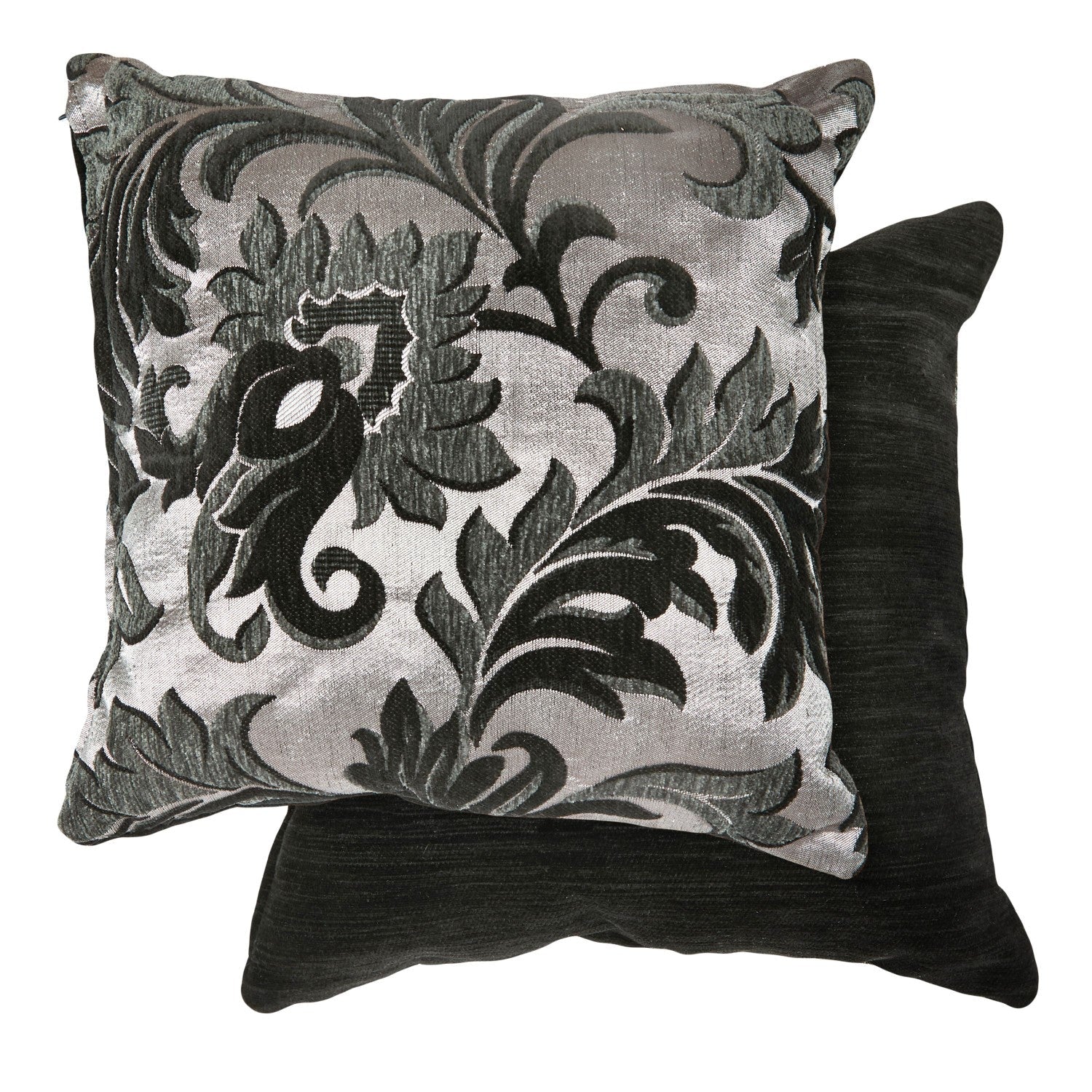 Rome Black Damask Chenille Cushion Cover Pair
