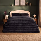 Silentnight Faux Fur Black Reversible Duvet Set