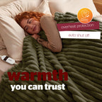 Silentnight Luxury Ribbed Faux Fur Green Heated Throw