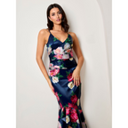 Chi Chi London Sleeveless Floral Print Ruffle Hem Midi Dress in Navy