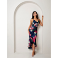 Chi Chi London Sleeveless Floral Print Ruffle Hem Midi Dress in Navy