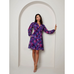 Chi Chi London V Neck Floral Printed Chiffon Dress in Purple