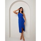 Chi Chi London One Shoulder Split Detail Midi Dress in Cobalt