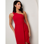 Chi Chi London One Shoulder Split Detail Midi Dress in Red