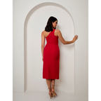 Chi Chi London One Shoulder Split Detail Midi Dress in Red