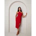Chi Chi London One Shoulder Split Detail Midi Dress in Red