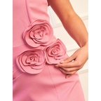 Chi Chi London Rosette Detail Bardot Midi Dress in Pink