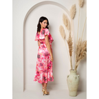 Chi Chi London Flutter Sleeve Satin Wrap Dress in Pink