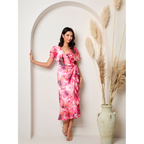 Chi Chi London Flutter Sleeve Satin Wrap Dress in Pink