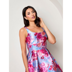 Sleeveless Floral Fit and Flare Midi Dress in Blue