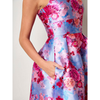 Sleeveless Floral Fit and Flare Midi Dress in Blue