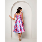 Sleeveless Floral Fit and Flare Midi Dress in Blue