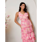 Chi Chi London Sleeveless Floral Print Midi Dress in Pink