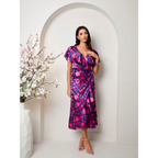 Chi Chi London V Neck Floral Wrap Midi Dress in Multi