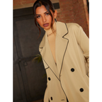 Chi Chi London Contrast Trim Belted Trench Coat in Camel