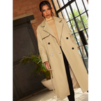 Chi Chi London Contrast Trim Belted Trench Coat in Camel