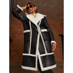 Chi Chi London Contrast Trim Borg Coat in Black