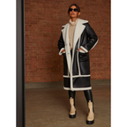 Chi Chi London Contrast Trim Borg Coat in Black
