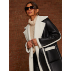 Chi Chi London Contrast Trim Borg Coat in Black
