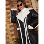 Chi Chi London Plus Size Contrast Trim Belted Shearling Coat in Black