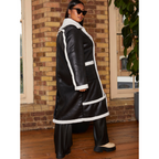 Chi Chi London Plus Size Contrast Trim Belted Shearling Coat in Black