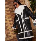 Chi Chi London Plus Size Contrast Trim Belted Shearling Coat in Black