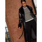 Chi Chi London Faux Leather Longline Coat with Faux Fur Trim in Black