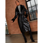 Chi Chi London Faux Leather Longline Coat with Faux Fur Trim in Black