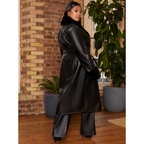 Chi Chi London Plus Size Faux Leather Longline Coat with Faux Fur Trim in Black