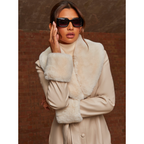 Chi Chi London Faux Leather Longline Coat with Faux Fur Trim in Taupe