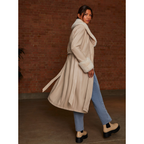 Chi Chi London Faux Leather Longline Coat with Faux Fur Trim in Taupe