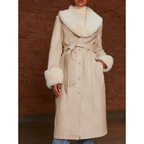 Chi Chi London Faux Leather Longline Coat with Faux Fur Trim in Taupe