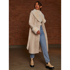 Chi Chi London Faux Leather Longline Coat with Faux Fur Trim in Taupe