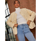 Chi Chi London Reversible Quilted Short Jacket in Cream and Khaki