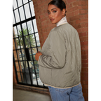 Chi Chi London Reversible Quilted Short Jacket in Cream and Khaki