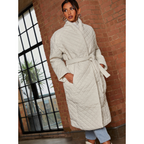 Chi Chi London Diamond Quilted Longline Belted Coat in Cream