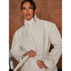 Chi Chi London Diamond Quilted Longline Belted Coat in Cream