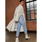 Chi Chi London Diamond Quilted Longline Belted Coat in Cream