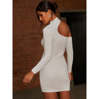 Chi Chi London Cut-Out Long Sleeve Knitted Rib Dress in White