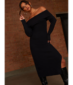 Chi Chi London Bardot Split Detail Midi Jumper Dress in Black