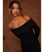 Chi Chi London Bardot Split Detail Midi Jumper Dress in Black
