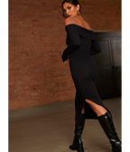 Chi Chi London Bardot Split Detail Midi Jumper Dress in Black