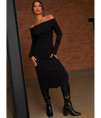 Chi Chi London Bardot Split Detail Midi Jumper Dress in Black