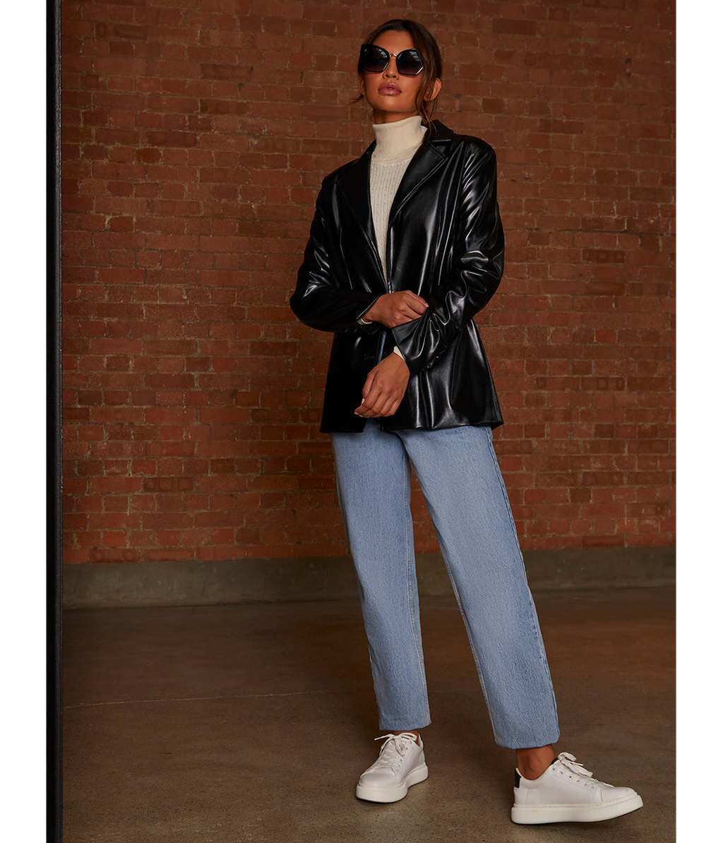 Chi Chi London Faux Leather Blazer in Black