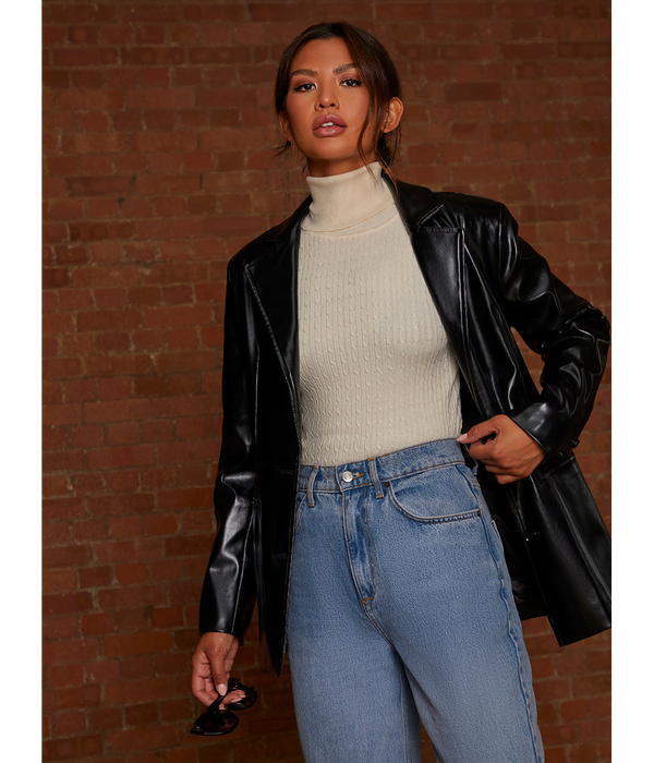 Chi Chi London Faux Leather Blazer in Black