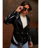 Chi Chi London Faux Leather Blazer in Black
